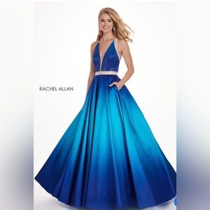Rachel Allan 6425 - Sz 4 - Teal-to-Royal Blue Ombre Ball Gown
